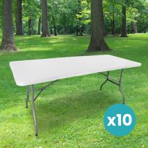 Lot de 10 Table Pliante de Jardin 180 cm Rectangulaire Blanche - Table de Camping 8 personnes L180 x l74 x H74cm en hdpe Haute Densité Épaisseur 3,5