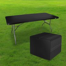 Skylantern - Lot de 10 Table Pliante de Jardin 180 cm Rectangulaire Noire - Table de Camping 8 personnes L180 x l74 x H74cm en hdpe Haute Densité