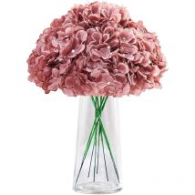 Lot de 10 têtes d'hortensia artificielles en soie avec tiges pour décoration de mariage, de fête, de baby shower - Rose poudré