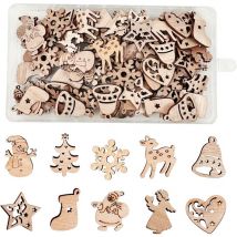 Lot de 100 décorations de Noël en bois pour décoration d'arbre de Noël - Disques en bois - Pour bricolage, bricolage, cadeau, décoration de Noël,