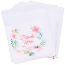 Lot de 100 sachets auto-adhésifs thank you décorés de fleurs de rose, sachets d'emballage pour bonbons et biscuits (7 x 10 cm)