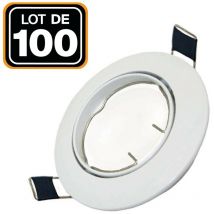 Europalamp - 100 Collerettes supports encastrables orientables Spot led rond blanc - Diametre 90mm - Trou de perçage 65mm