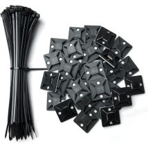 Lot de 100 supports adhésifs pour serre-câbles, 20 mm x 20 mm, noirs, auto-adhésifs, supports en plastique pour serre-câbles, 100 serre-câbles
