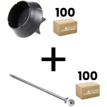 Lot de 100 supports de rail 17mm Sixbox 100 vis bois Ø5,0x60 tête fraisée tx Sixbox
