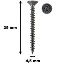 Lot de 100 vis à bois, tf, acier zingué, 4.5 x 25 mm