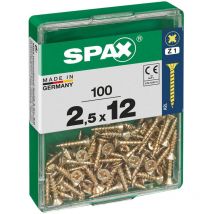 Boîte 100 unités. vis a bois Spax cab. plat yellox 2.5x12mm Spax
