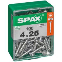Lot de 100 vis acier tête autofraisée plate Diam.4 mm x L.25 mm - Spax