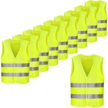 Lot de 10PCS Gilets de Sécurité Jaune Fluo Réfléchissant, Haute Visibilité pour Cycliste, Conducteur, Coureur, Eboueur etc,56x68cm