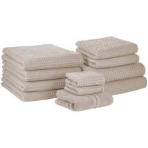 Beliani - Ensemble 11 Serviettes de Bain en Coton Beige à Séchage Rapide Ultra Moelleux Absobant et Doux au Toucher