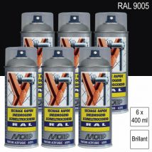 Lot de 6 Peintures aérosol ral 9005 Noir foncé brillant 400ml Motip