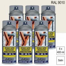 Lot de 6 Peintures aérosol ral 9010 Blanc pur satiné 400ml Motip