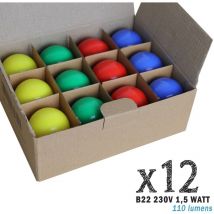 Lot de 12 ampoules led B22 1,5W Rouges, Bleues, Vertes et Jaunes (équivalence 15W) pour Guirlande Extérieure Limão non-dimmable