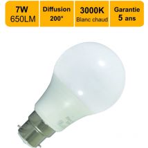Ampoule LED B22 7W 650Lm 3000K - garantie 5 ans