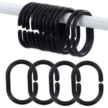 Lot de 12 anneaux coulissants en plastique pour rideau de douche Noir