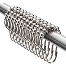 Lot de 12 Anneaux de Rideau de Douche en Acier Inoxydable avec système de Glissement pour Rideau de Douche, 12 Crochets Simples, 75 x 40 mm