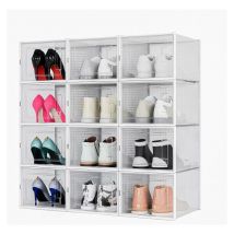 Meerveil - Lot de 12 Boîtes à Chaussures/Rangement Transparentes Empilables en Plastique avec porte et aération 36x28x21cm