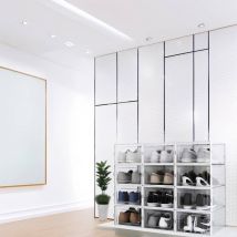 Secury-t - Lot de 12 Boîtes à Chaussures/Rangement Empilables transparentes/blanches en Plastique avec porte et aération 33.4x23x14cm