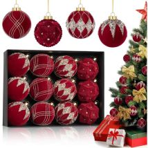 Coocheer - Lot de 12 boules de Noël en velours, décorations d'arbre de Noël – 80 mm/3,15', décorations de Noël à suspendre floquées vertes, boules de