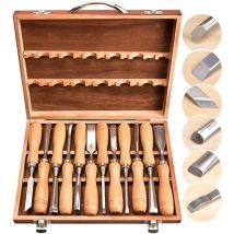 Aiperq - Lot de 12 Ciseaux à Main pour Sculpture sur Bois, Outils De Sculpture, Gouges Professionnelles pour Le Travail du Bois, Ensemble De Gouge en