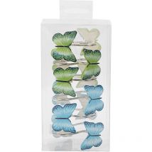Lot de 12 crochets en résine pour rideau de douche et fenêtre de salle de bain (bleu + vert)