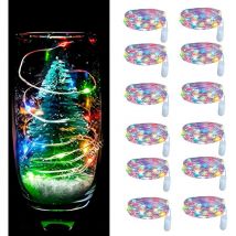 Lot de 12 Guirlande Lumineuse Coloré, 2m 20 LEDs Guirlandes Lumineuses led, Mini Guirlande led étanche pour Mariage, Noël, Chambre Guirlande Lumineuse