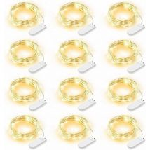 Lot de 12 Guirlande Lumineuse led, Guirlande Lumineuse à Piles 2m 20 LEDs Fée Chaîne Lumières Guirlande IP65 Étanche led Déco pour Chambre Noël