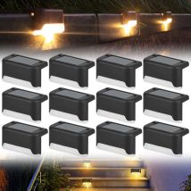 Lot de 12 lumières solaires extérieures éclairage étanches pour jardin terrasse chemins clôture escalier balcon decoration, , lumière blanche et