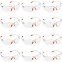 Lot de 12 Lunettes de Sécurité Transparentes -Lunettes de Protection avec Verres en Plastique, Pont-de-Nez et Embouts de Branches en Caoutchouc pour