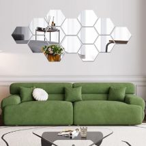 Lot de 12 miroirs acryliques autocollants muraux hexagonaux en plastique pour décoration d'intérieur, pour le salon, la chambre à coucher, au dessus