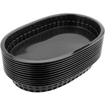 Lot de 12 paniers à frites en plastique pour hamburgers, paniers de restauration rapide, plateaux en forme de bateau (noir)
