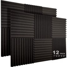 Langray - Lot de 12 Panneaux de Mousse Acoustique, 2,5 x 30,5 x 30,5 cm Studio Insonorisé en Forme de Coin Ignifuge Insonorisant Liner Mousse de
