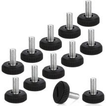 Lot de 12 pieds de meubles réglables en hauteur - M6 x 20 mm - Noir - Pieds de nivellement pour meubles, pieds, chaise, table