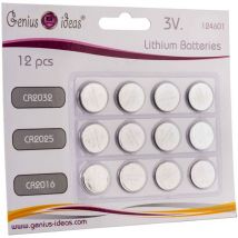 Genius Ideas - Lot de 12 piles boutons batterie lithium 3 v