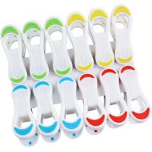 Feiyue - Lot de 12 pinces à linge en plastique coupe-vent antidérapantes pour chaussettes, couvertures, sous-vêtements (couleurs mélangées)