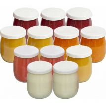 Lot de 12 Pots de Yaourt en Verre avec Couvercles Étanches - Fabriqués en France - Pour Yaourtières, Multicuiseurs et Robots Cuiseurs (Thermomix,