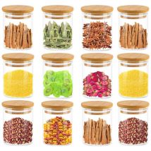Lot de 12 pots à épices pots de conservation Pots à épices en verre 120 ml avec couvercle en bois de haute qualité en bambou pour conserver les