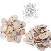Lot de 120 disques ronds en bois avec trous, étiquettes et anneaux pour anniversaire, pour loisirs créatifs (60 bols ronds, 60 Love, 120 porte-clés)