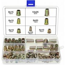 Lot De 120 écrous Hexagonaux En Alliage De Zinc M4 M5 M6 M8 M10 Avec Inserts Filetés Pour Meubles En Bois Avec Bote En Plastique