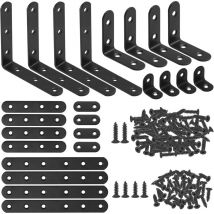 Lot de 134 équerres d'angle noires, 24 supports en forme de l et support plat en métal avec 110 vis pour chaise en bois, bibliothèque, planche,