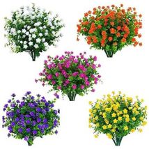 Lot de 15 bouquets de fleurs artificielles pour extérieur intérieur - résistantes aux uv 5 Couleurs Plantes en Plastique pour Maison