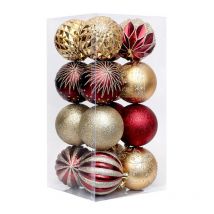 Cyslmuk - Lot de 16 Boules de Noel Décorations pour Arbres de Noël Boules Sapin de Noel en Or Rouge, adaptées à l'intérieur et à l'extérieur