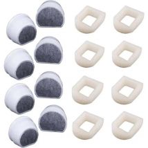 Lot de 16 Préfiltres en Mousse et Filtre à Carbone Compatible avec PetSafe Drinkwell Fountain inox 360 Avalon Pagoda Seascape et Sedona Fontaines,