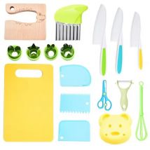 Coocheer - Lot de 17 couteaux et ustensiles de cuisine pour enfants, couteau sécurité de cuisine enfant avec d'emporte-pièces, couteaux en bois