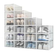 Lot de 18 Boîtes à Chaussures/Rangement Transparentes Blanches Empilables en Plastique 33.4x23x14.5cm - SECURY-T
