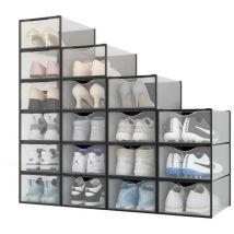 Secury-t - Lot de 18 Boîtes à Chaussures/Rangement Transparentes Noires Empilables en Plastique 33.4x23x14.5cm