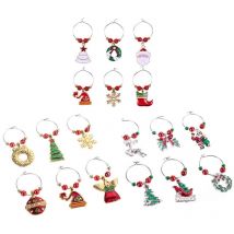 Lot de 18 breloques pour verres à vin de Noël, marqueurs, étiquettes, décorations de fête (style mixte)