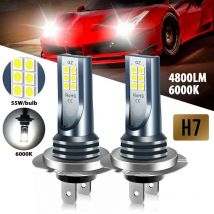 Lot de 2 ampoules de phare LED H7, blanc 6 500 K, perles LED COB 3030 à 360 degrés, étanche IP68 et résistante aux chocs, ampoule de phare pour feux