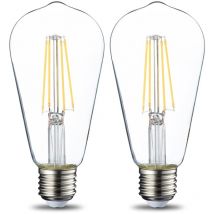 Lot de 2 ampoules led vintage Culot Edison E27 ST64 6W Filament transparent Intensité non variable [Classe énergétique e]