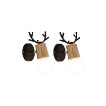 Lot de 2 Applique Mural Deisgn Cerf en Bois E27 Lampe Murale Intérieur Eclairage pour Chambre Salon Escalier Noir