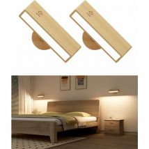 Debuns - Lot de 2 Applique Murale Intérieure Bois,Lampe Murale Sans Fil Rechargeable USB,Réglage de La Luminosité Applique Murale Sans Fil